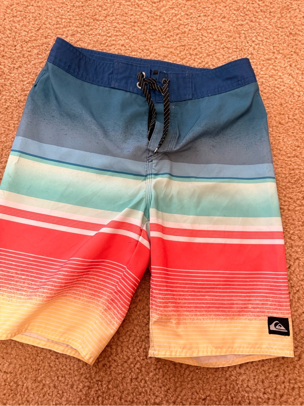 Quiksilver Boys' Ombre Stripe Swim Trunks - Navy/Teal/Red/Yellow